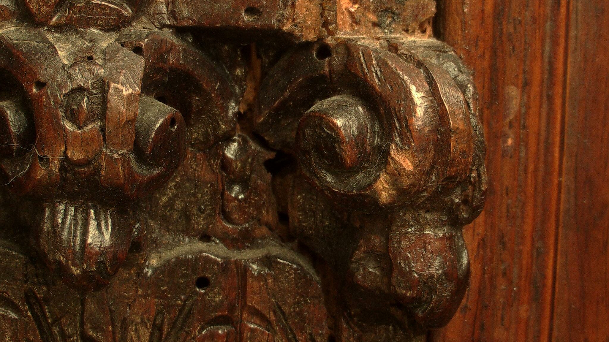 Dawne ślady żerowisk kołatków w rzeźbionych elementach zabytkowej szafy